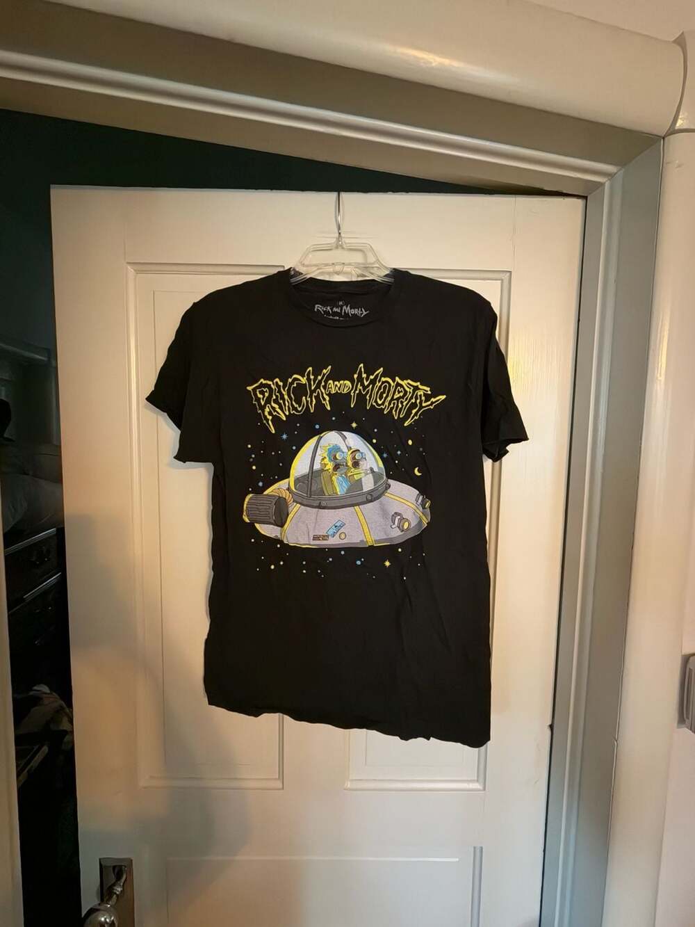 Rick and Morty Adult Swim Spaceship Graphic Black T-Shirt